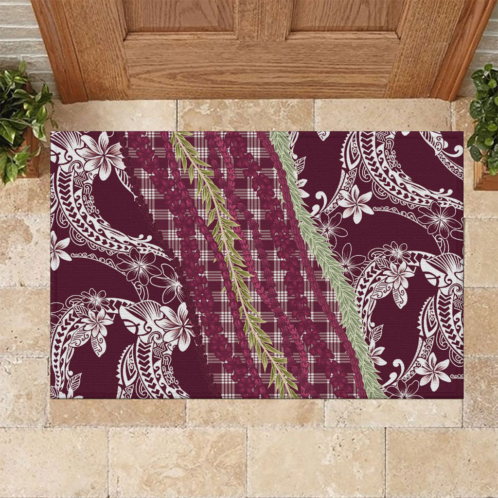 Burgundy Palaka Hawaii Leis Rubber Doormat Hawaiian-plaid Elegant Tropical Vibes LT14 Burgundy - Polynesian Pride