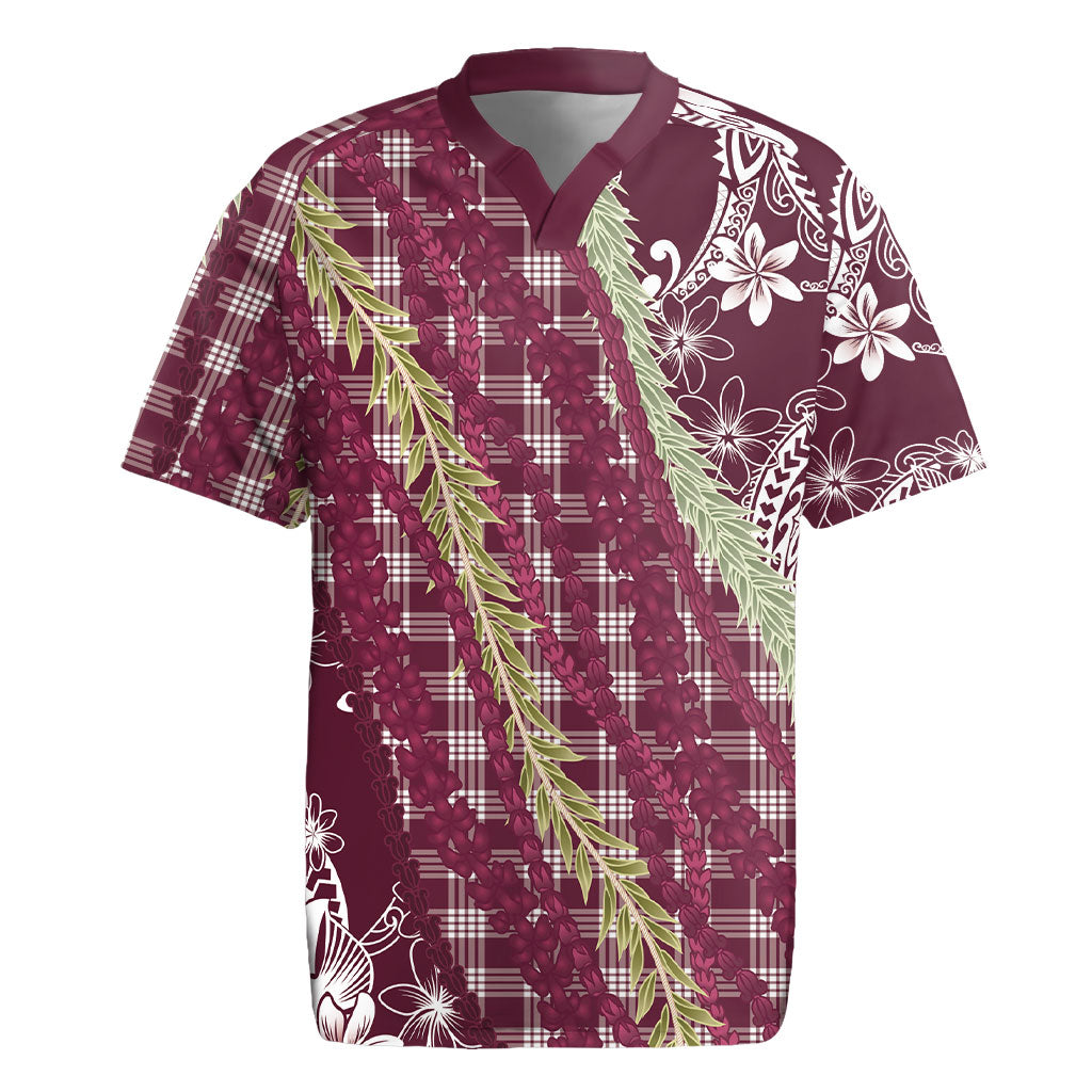 Burgundy Palaka Hawaii Leis Rugby Jersey Hawaiian-plaid Elegant Tropical Vibes LT14 Burgundy - Polynesian Pride