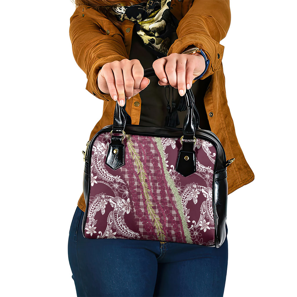 Burgundy Palaka Hawaii Leis Shoulder Handbag Hawaiian-plaid Elegant Tropical Vibes