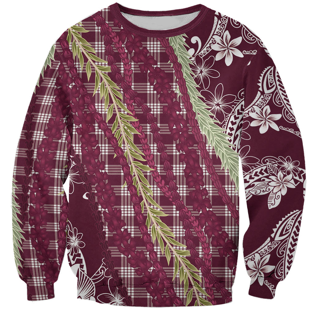 Burgundy Palaka Hawaii Leis Sweatshirt Hawaiian-plaid Elegant Tropical Vibes LT14 Unisex Burgundy - Polynesian Pride