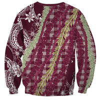 Burgundy Palaka Hawaii Leis Sweatshirt Hawaiian-plaid Elegant Tropical Vibes LT14 - Polynesian Pride