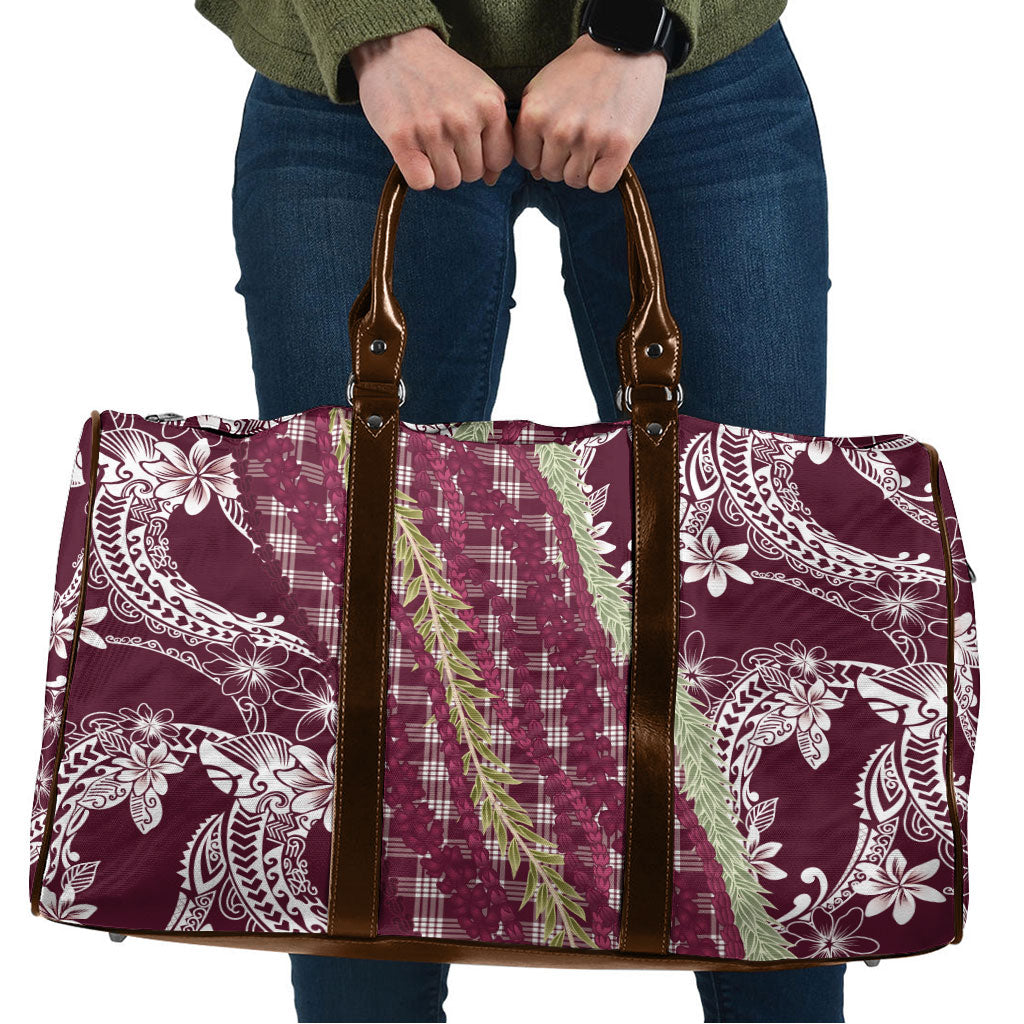 Burgundy Palaka Hawaii Leis Travel Bag Hawaiian-plaid Elegant Tropical Vibes LT14 Burgundy - Polynesian Pride