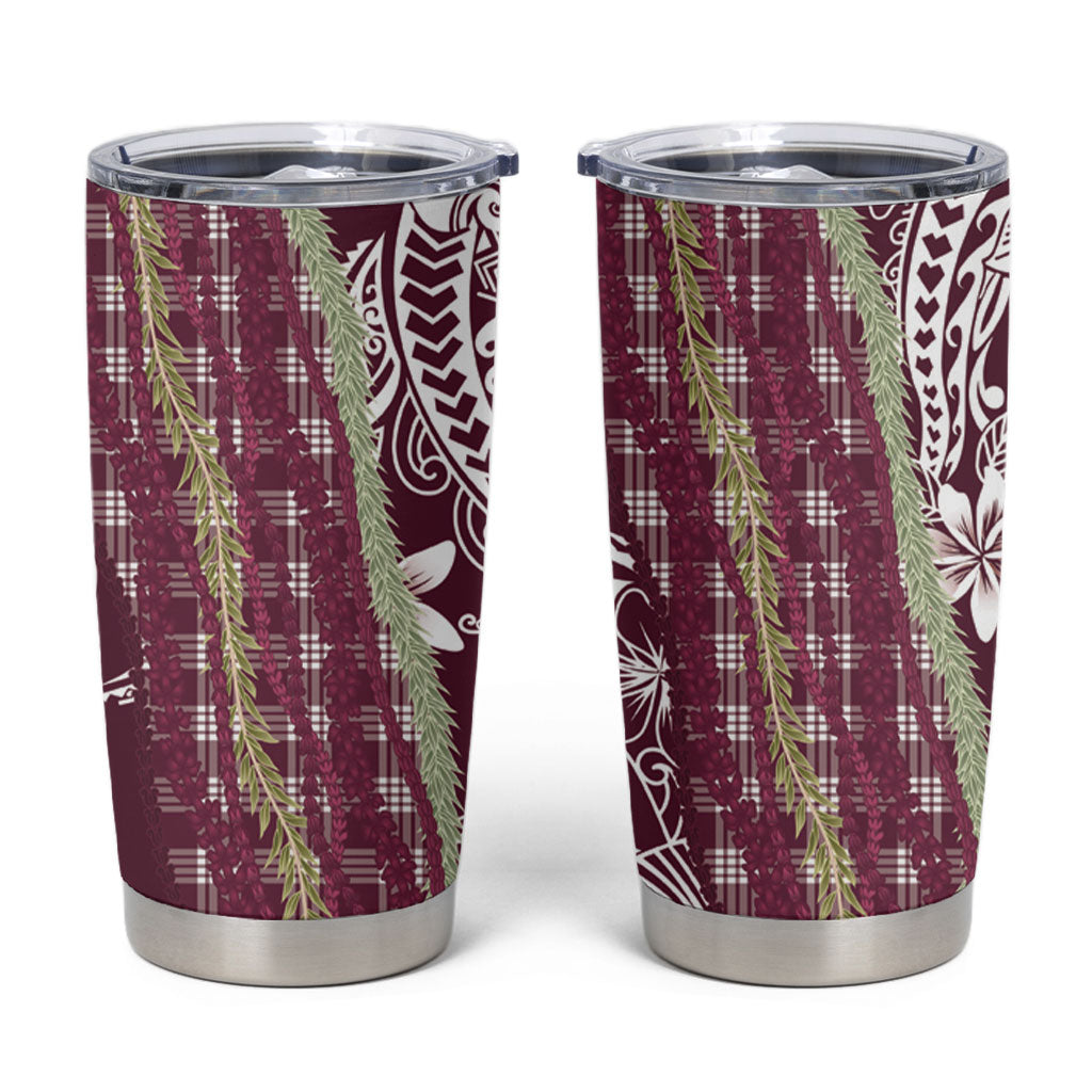 Burgundy Palaka Hawaii Leis Tumbler Cup Hawaiian-plaid Elegant Tropical Vibes LT14 Burgundy - Polynesian Pride