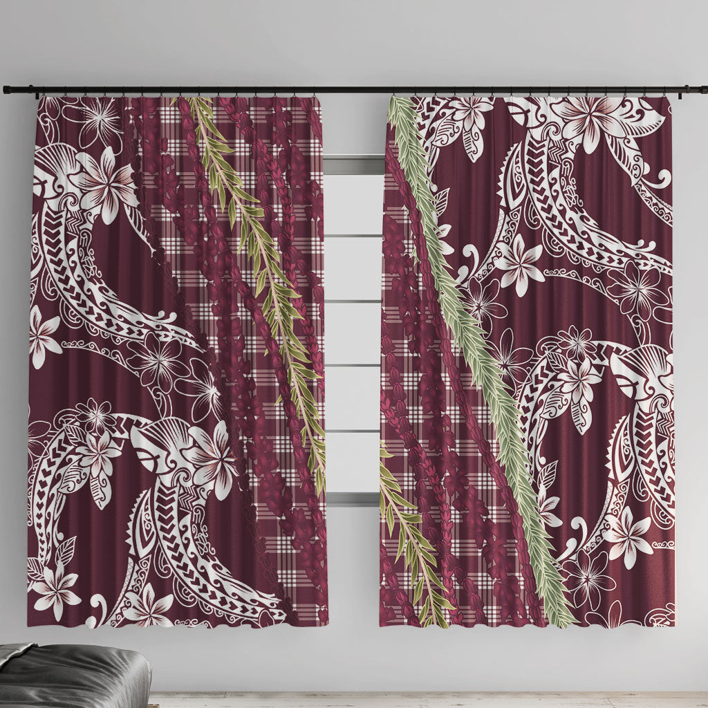 Burgundy Palaka Hawaii Leis Window Curtain Hawaiian-plaid Elegant Tropical Vibes LT14 With Hooks Burgundy - Polynesian Pride