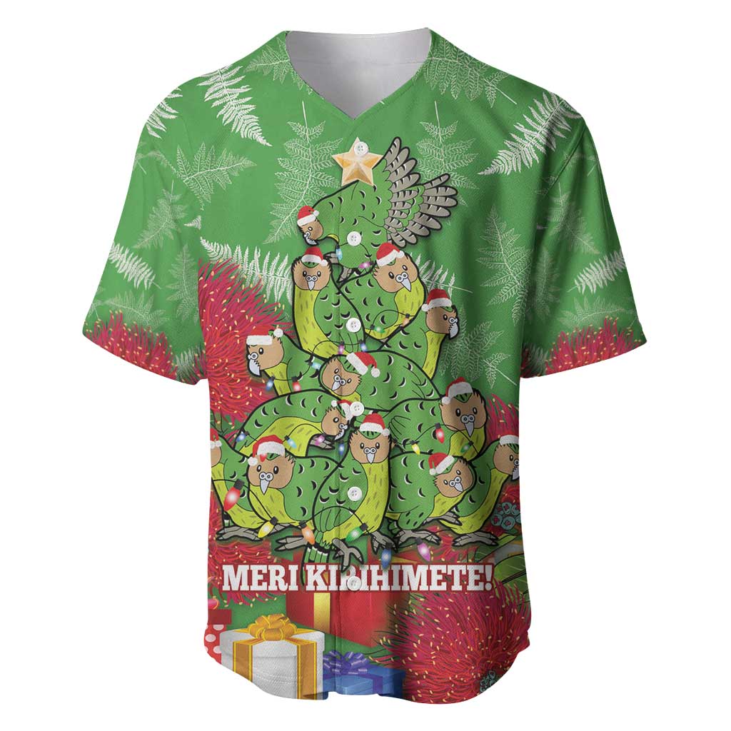 Kakapo New Zealand Christmas Baseball Jersey Meri Kirihimete Pohutukawa - Green Color