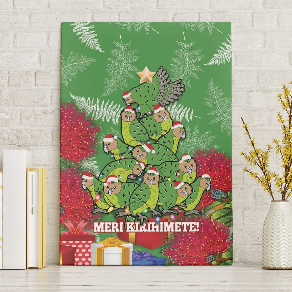 Kakapo New Zealand Christmas Canvas Wall Art Meri Kirihimete Pohutukawa - Green Color LT14 Without Frame Green - Polynesian Pride
