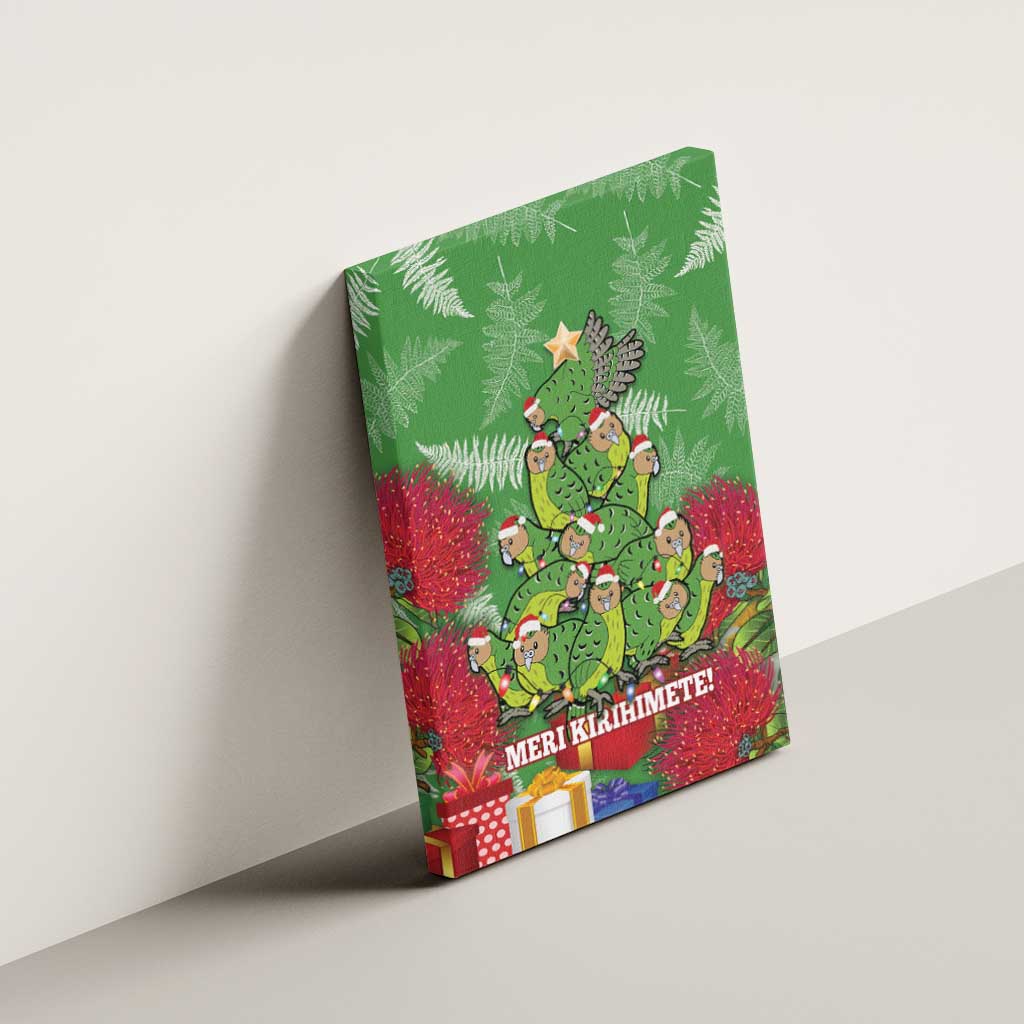 Kakapo New Zealand Christmas Canvas Wall Art Meri Kirihimete Pohutukawa - Green Color LT14 - Polynesian Pride