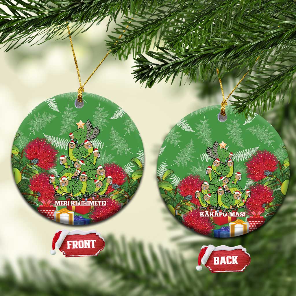 Kakapo New Zealand Christmas Ceramic Ornament Meri Kirihimete Pohutukawa - Green Color