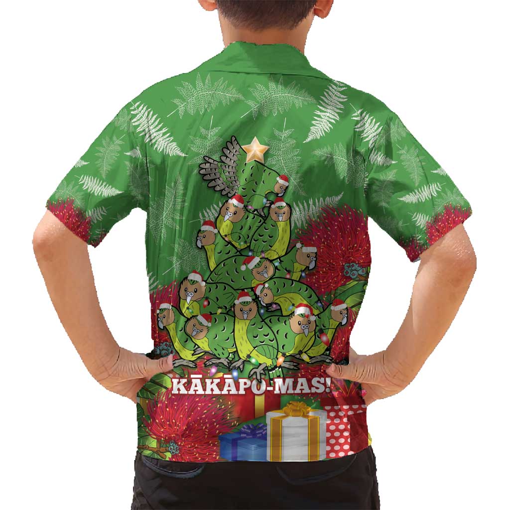 Kakapo New Zealand Christmas Family Matching Long Sleeve Bodycon Dress and Hawaiian Shirt Meri Kirihimete Pohutukawa - Green Color LT14 - Polynesian Pride