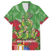 Kakapo New Zealand Christmas Family Matching Long Sleeve Bodycon Dress and Hawaiian Shirt Meri Kirihimete Pohutukawa - Green Color LT14 Dad's Shirt - Short Sleeve Green - Polynesian Pride