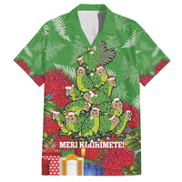Kakapo New Zealand Christmas Family Matching Off The Shoulder Long Sleeve Dress and Hawaiian Shirt Meri Kirihimete Pohutukawa - Green Color