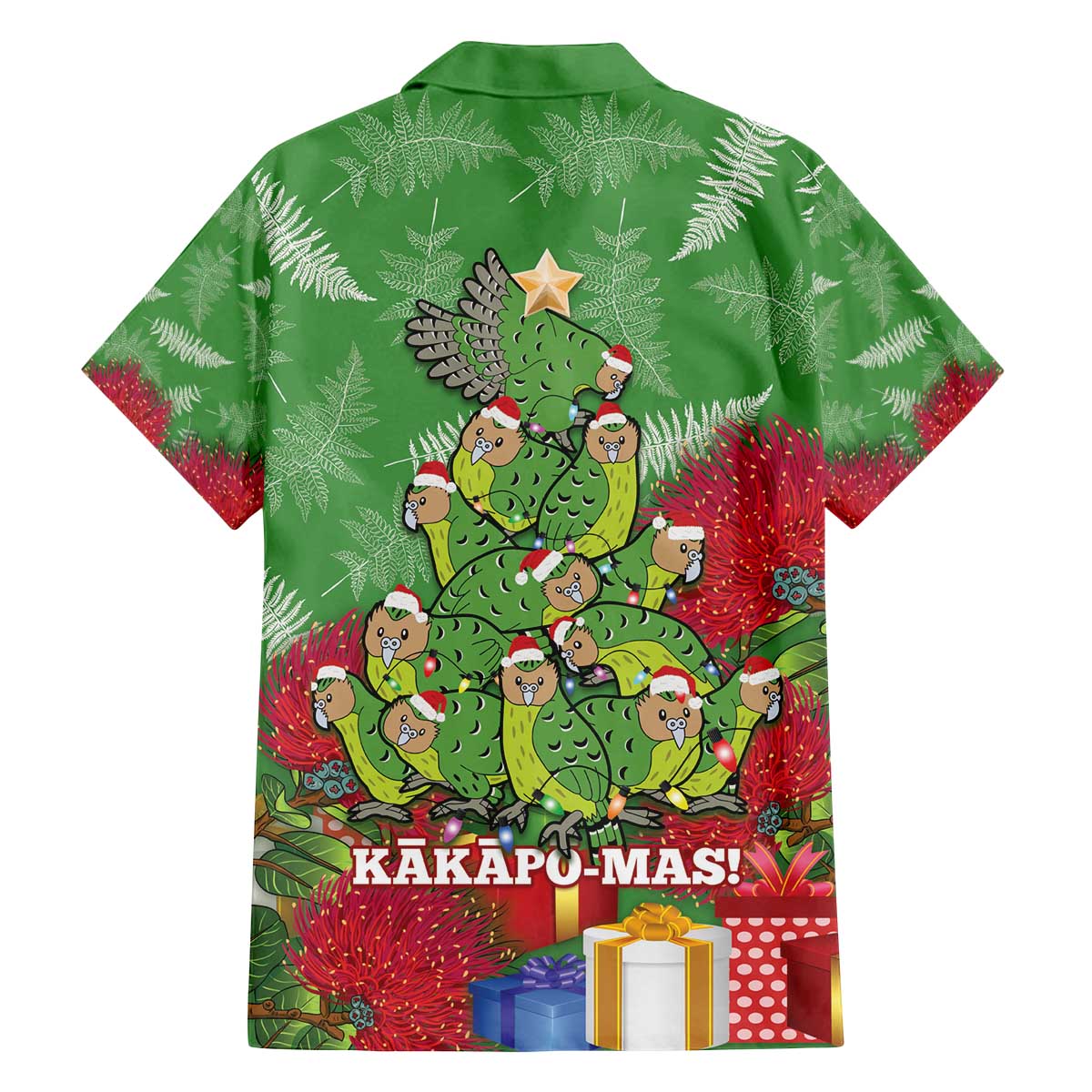 Kakapo New Zealand Christmas Family Matching Off The Shoulder Long Sleeve Dress and Hawaiian Shirt Meri Kirihimete Pohutukawa - Green Color