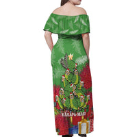 Kakapo New Zealand Christmas Family Matching Off Shoulder Maxi Dress and Hawaiian Shirt Meri Kirihimete Pohutukawa - Green Color