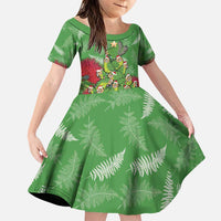 Kakapo New Zealand Christmas Family Matching Puletasi and Hawaiian Shirt Meri Kirihimete Pohutukawa - Green Color LT14 Daughter's Dress Green - Polynesian Pride