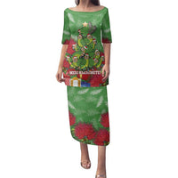 Kakapo New Zealand Christmas Family Matching Puletasi and Hawaiian Shirt Meri Kirihimete Pohutukawa - Green Color LT14 Mom's Dress Green - Polynesian Pride