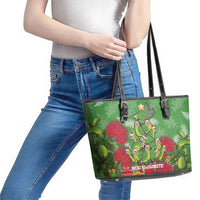 Kakapo New Zealand Christmas Leather Tote Bag Meri Kirihimete Pohutukawa - Green Color LT14 - Polynesian Pride