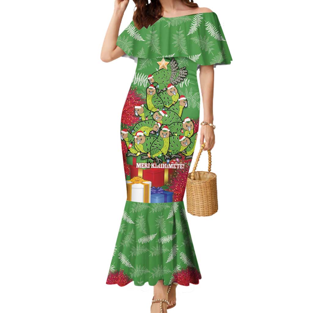 Kakapo New Zealand Christmas Mermaid Dress Meri Kirihimete Pohutukawa - Green Color LT14 Women Green - Polynesian Pride