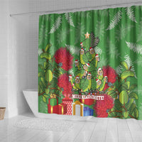 Kakapo New Zealand Christmas Shower Curtain Meri Kirihimete Pohutukawa - Green Color