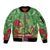 Kakapo New Zealand Christmas Sleeve Zip Bomber Jacket Meri Kirihimete Pohutukawa - Green Color