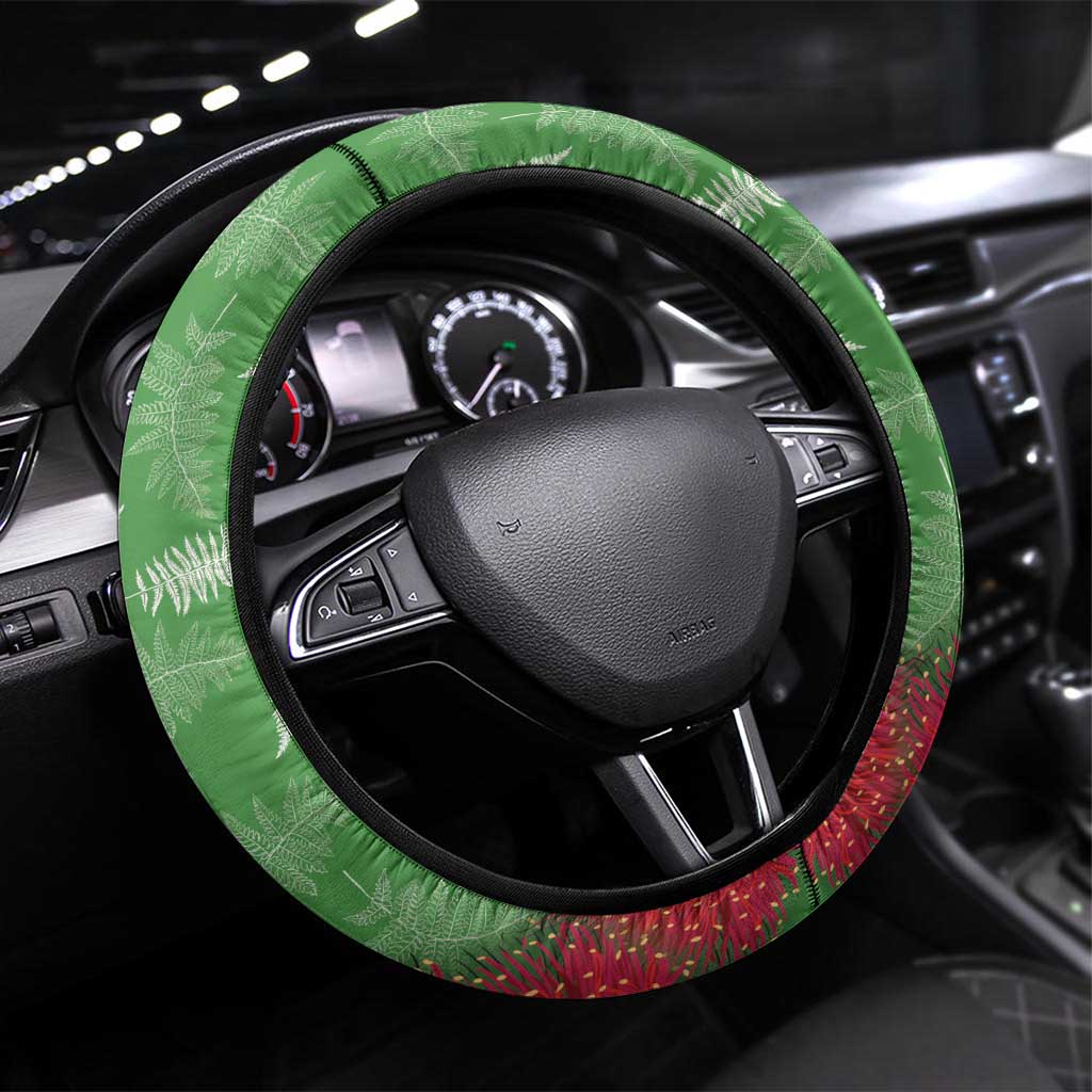 Kakapo New Zealand Christmas Steering Wheel Cover Meri Kirihimete Pohutukawa - Green Color