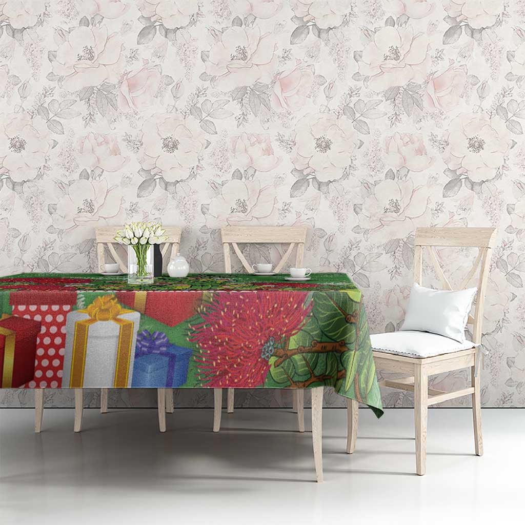 Kakapo New Zealand Christmas Tablecloth Meri Kirihimete Pohutukawa - Green Color