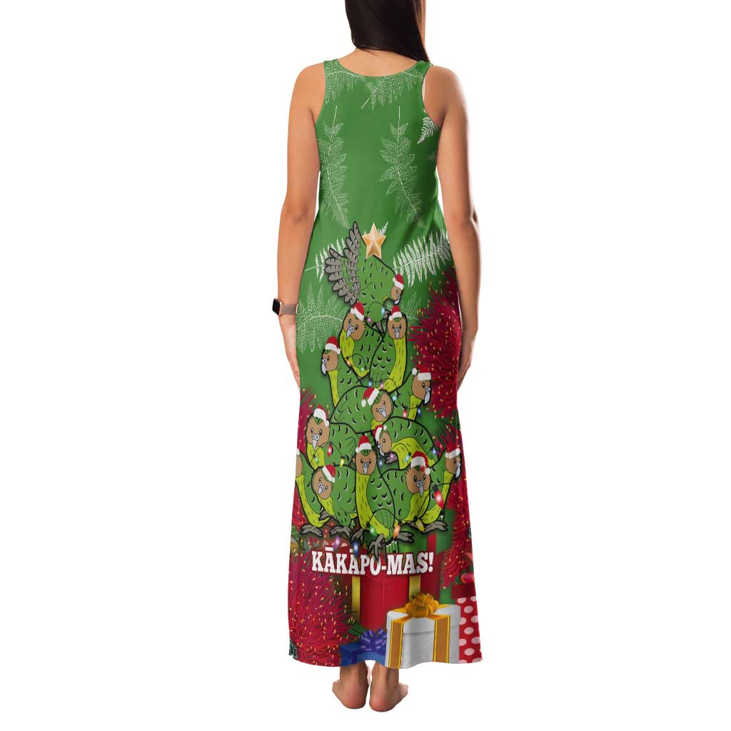 Kakapo New Zealand Christmas Tank Maxi Dress Meri Kirihimete Pohutukawa - Green Color
