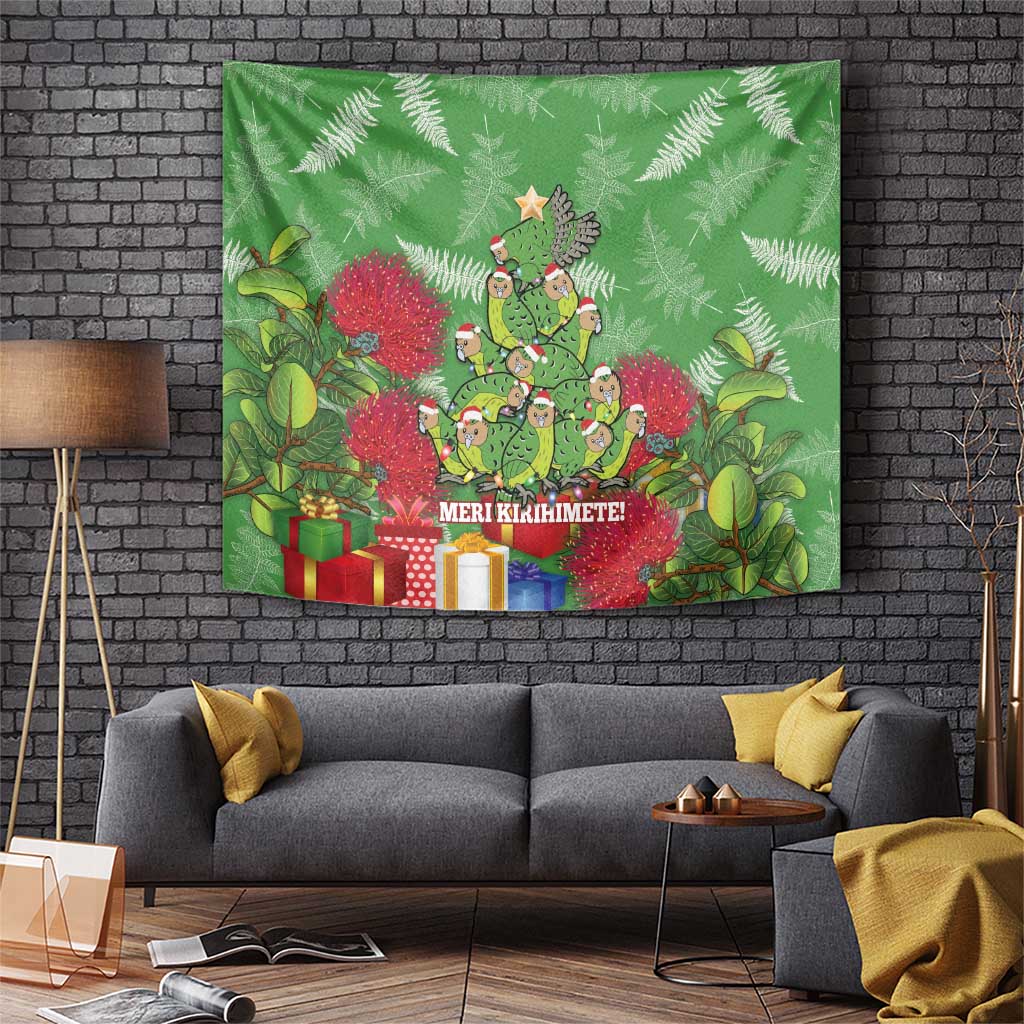 Kakapo New Zealand Christmas Tapestry Meri Kirihimete Pohutukawa - Green Color