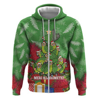 Kakapo New Zealand Christmas Zip Hoodie Meri Kirihimete Pohutukawa - Green Color LT14 Zip Hoodie Green - Polynesian Pride