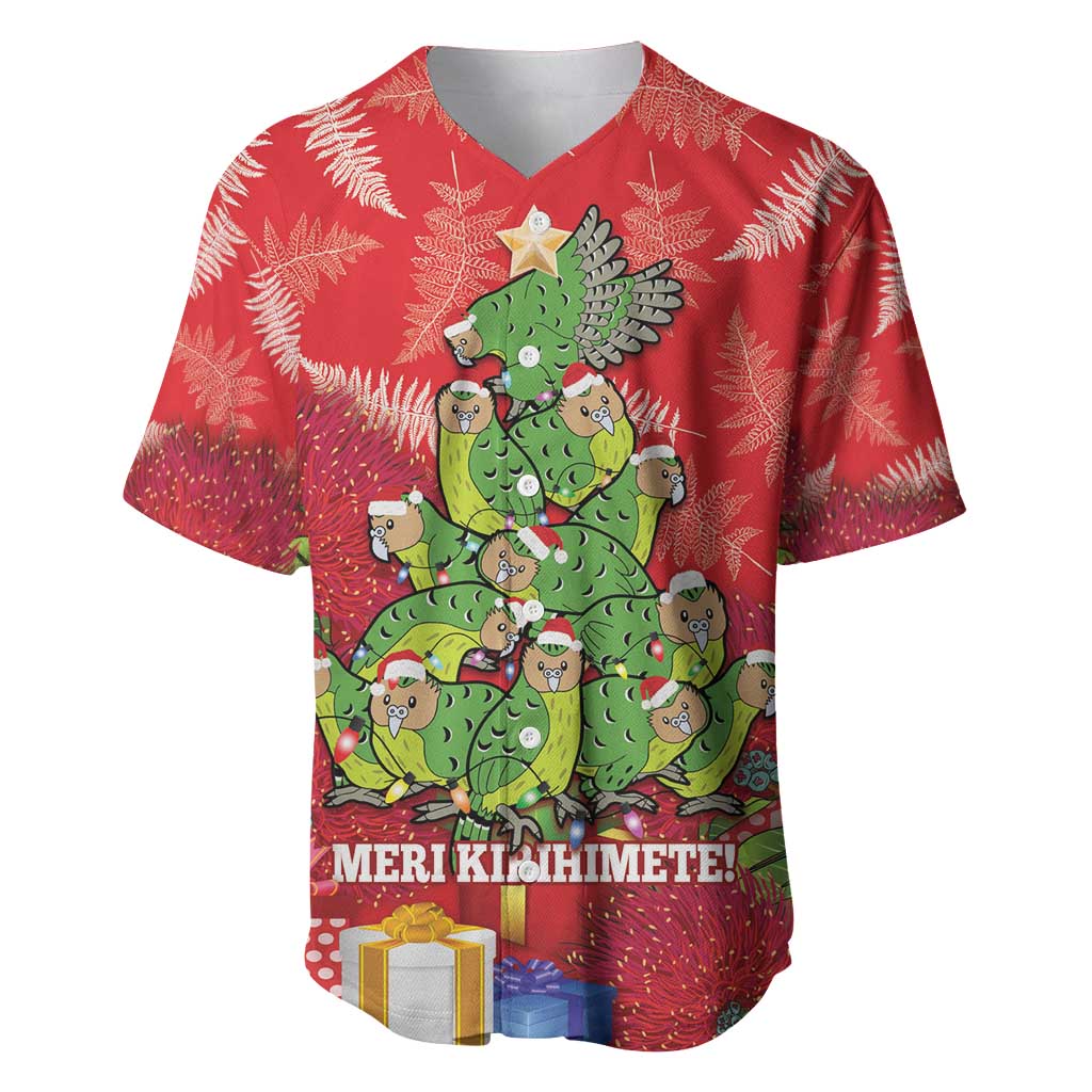 Kakapo New Zealand Christmas Baseball Jersey Meri Kirihimete Pohutukawa - Red Color