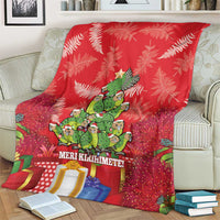 Kakapo New Zealand Christmas Blanket Meri Kirihimete Pohutukawa - Red Color