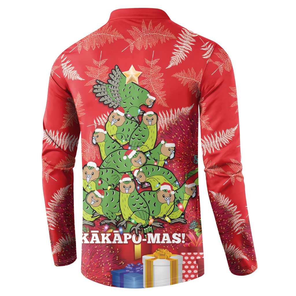 Kakapo New Zealand Christmas Button Sweatshirt Meri Kirihimete Pohutukawa - Red Color