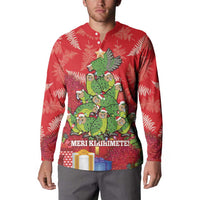 Kakapo New Zealand Christmas Button Sweatshirt Meri Kirihimete Pohutukawa - Red Color