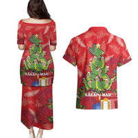 Kakapo New Zealand Christmas Couples Matching Puletasi and Hawaiian Shirt Meri Kirihimete Pohutukawa - Red Color LT14 - Polynesian Pride