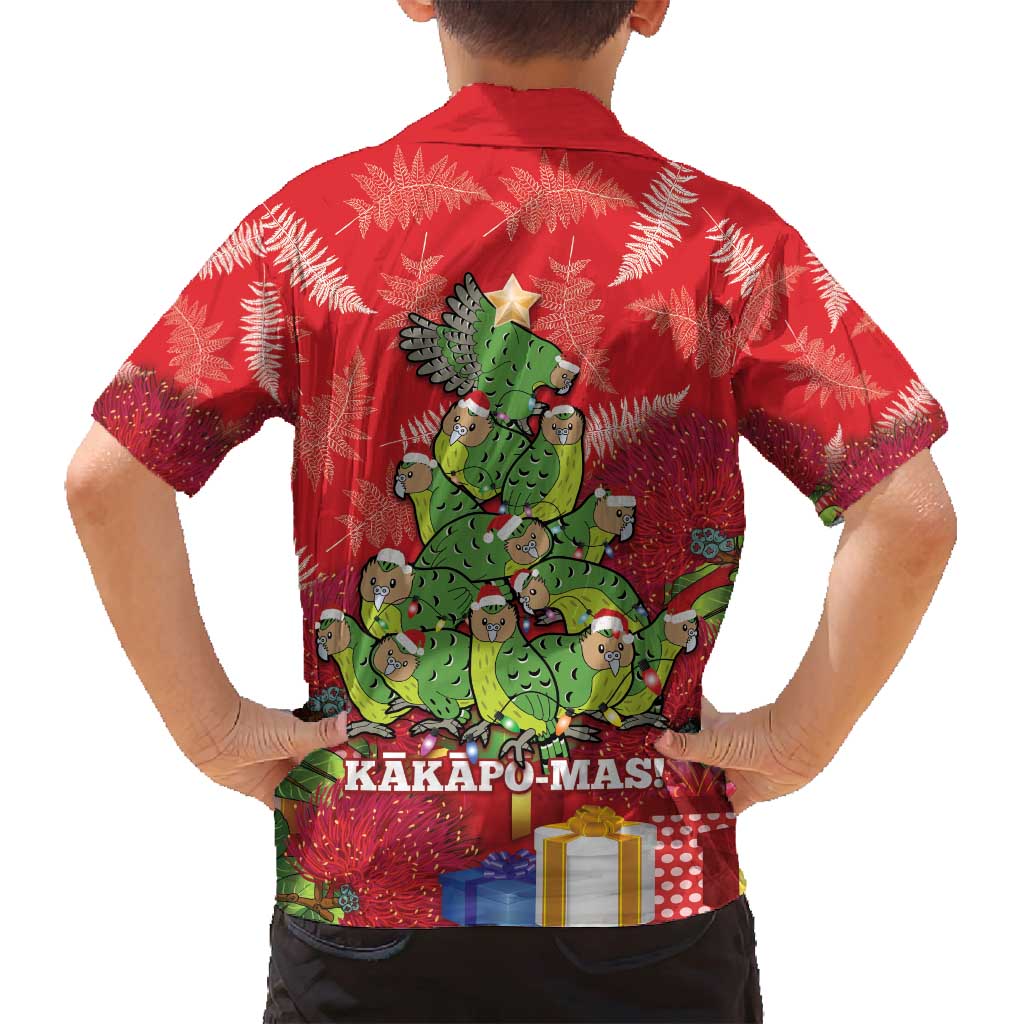 Kakapo New Zealand Christmas Family Matching Long Sleeve Bodycon Dress and Hawaiian Shirt Meri Kirihimete Pohutukawa - Red Color LT14 - Polynesian Pride