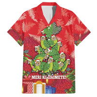 Kakapo New Zealand Christmas Family Matching Long Sleeve Bodycon Dress and Hawaiian Shirt Meri Kirihimete Pohutukawa - Red Color LT14 Dad's Shirt - Short Sleeve Red - Polynesian Pride