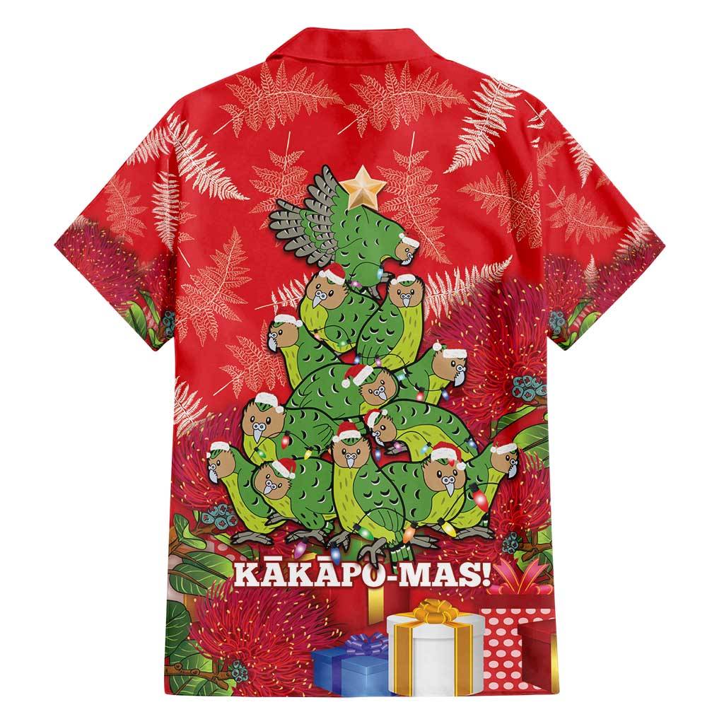 Kakapo New Zealand Christmas Family Matching Long Sleeve Bodycon Dress and Hawaiian Shirt Meri Kirihimete Pohutukawa - Red Color LT14 - Polynesian Pride