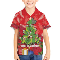 Kakapo New Zealand Christmas Family Matching Long Sleeve Bodycon Dress and Hawaiian Shirt Meri Kirihimete Pohutukawa - Red Color LT14 Son's Shirt Red - Polynesian Pride