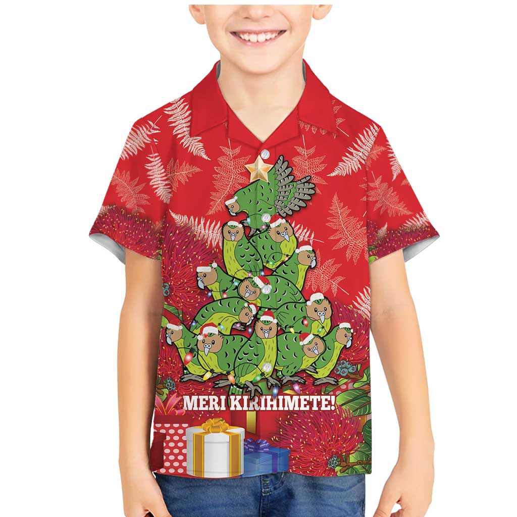 Kakapo New Zealand Christmas Family Matching Mermaid Dress and Hawaiian Shirt Meri Kirihimete Pohutukawa - Red Color