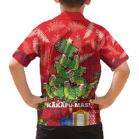 Kakapo New Zealand Christmas Family Matching Off The Shoulder Long Sleeve Dress and Hawaiian Shirt Meri Kirihimete Pohutukawa - Red Color