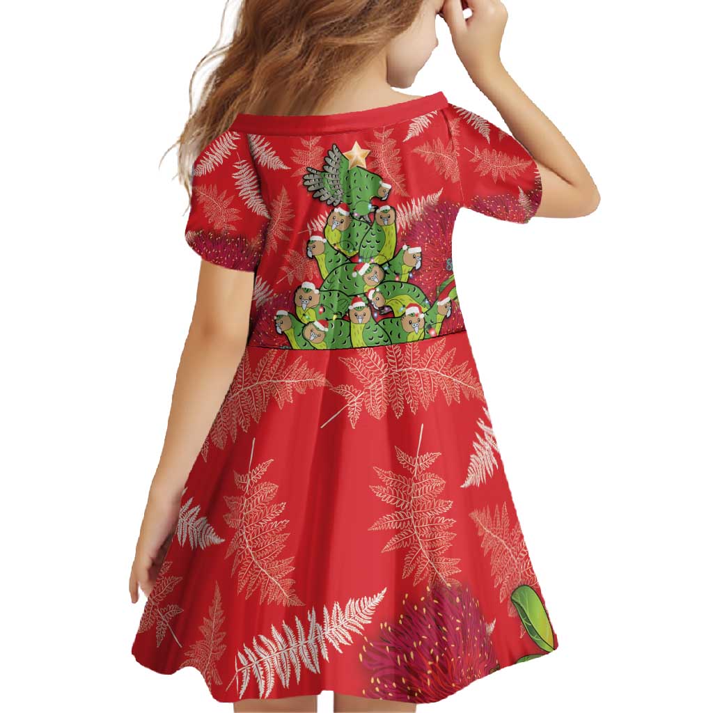 Kakapo New Zealand Christmas Family Matching Summer Maxi Dress and Hawaiian Shirt Meri Kirihimete Pohutukawa - Red Color