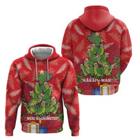 Kakapo New Zealand Christmas Hoodie Meri Kirihimete Pohutukawa - Red Color