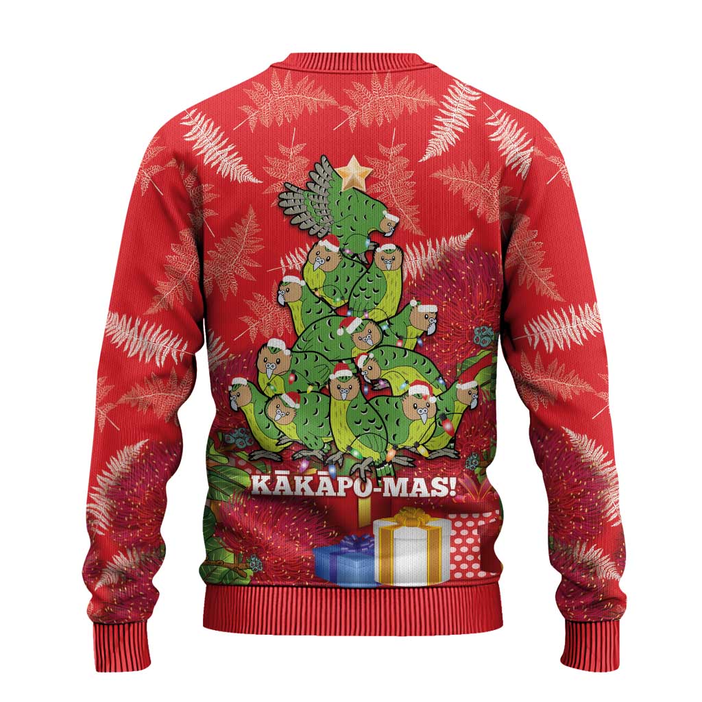 Kakapo New Zealand Christmas Ugly Christmas Sweater Meri Kirihimete Pohutukawa - Red Color