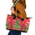 Kakapo New Zealand Christmas Leather Tote Bag Meri Kirihimete Pohutukawa - Red Color