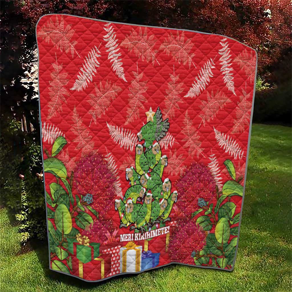 Kakapo New Zealand Christmas Quilt Meri Kirihimete Pohutukawa - Red Color