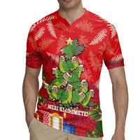 Kakapo New Zealand Christmas Rugby Jersey Meri Kirihimete Pohutukawa - Red Color