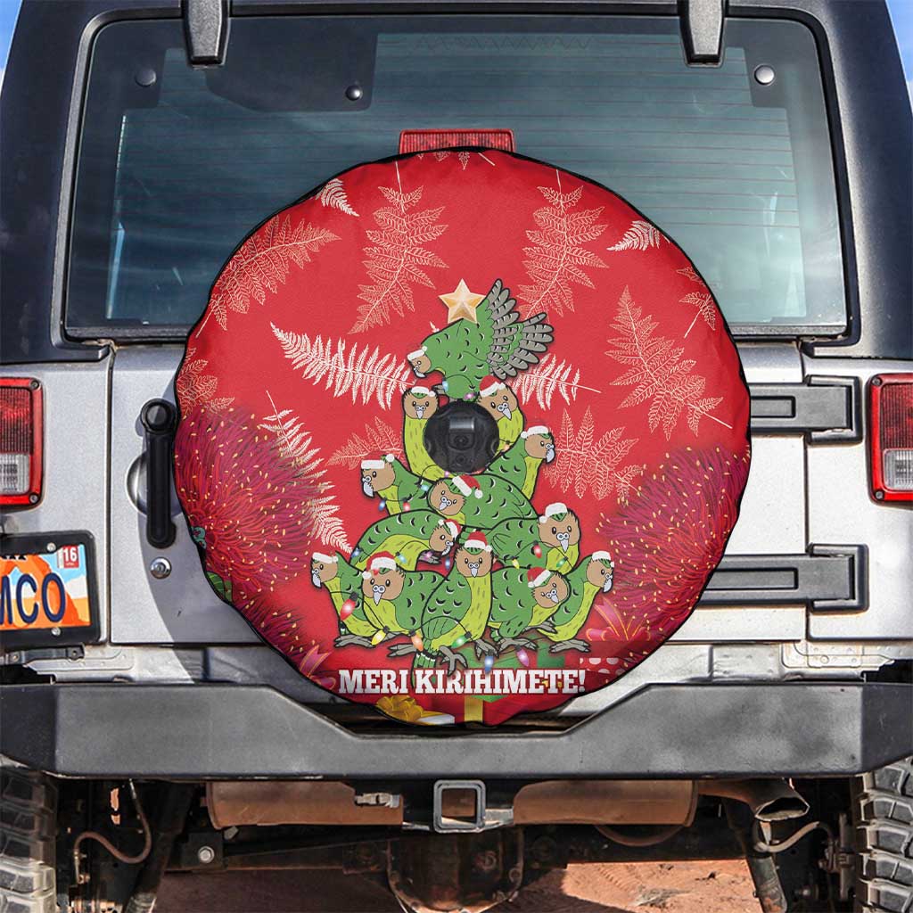 Kakapo New Zealand Christmas Spare Tire Cover Meri Kirihimete Pohutukawa - Red Color