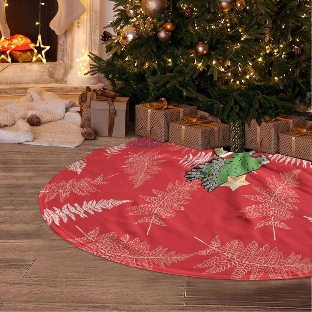 Kakapo New Zealand Christmas Tree Skirt Meri Kirihimete Pohutukawa - Red Color