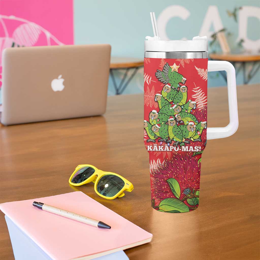 Kakapo New Zealand Christmas Tumbler With Handle Meri Kirihimete Pohutukawa - Red Color