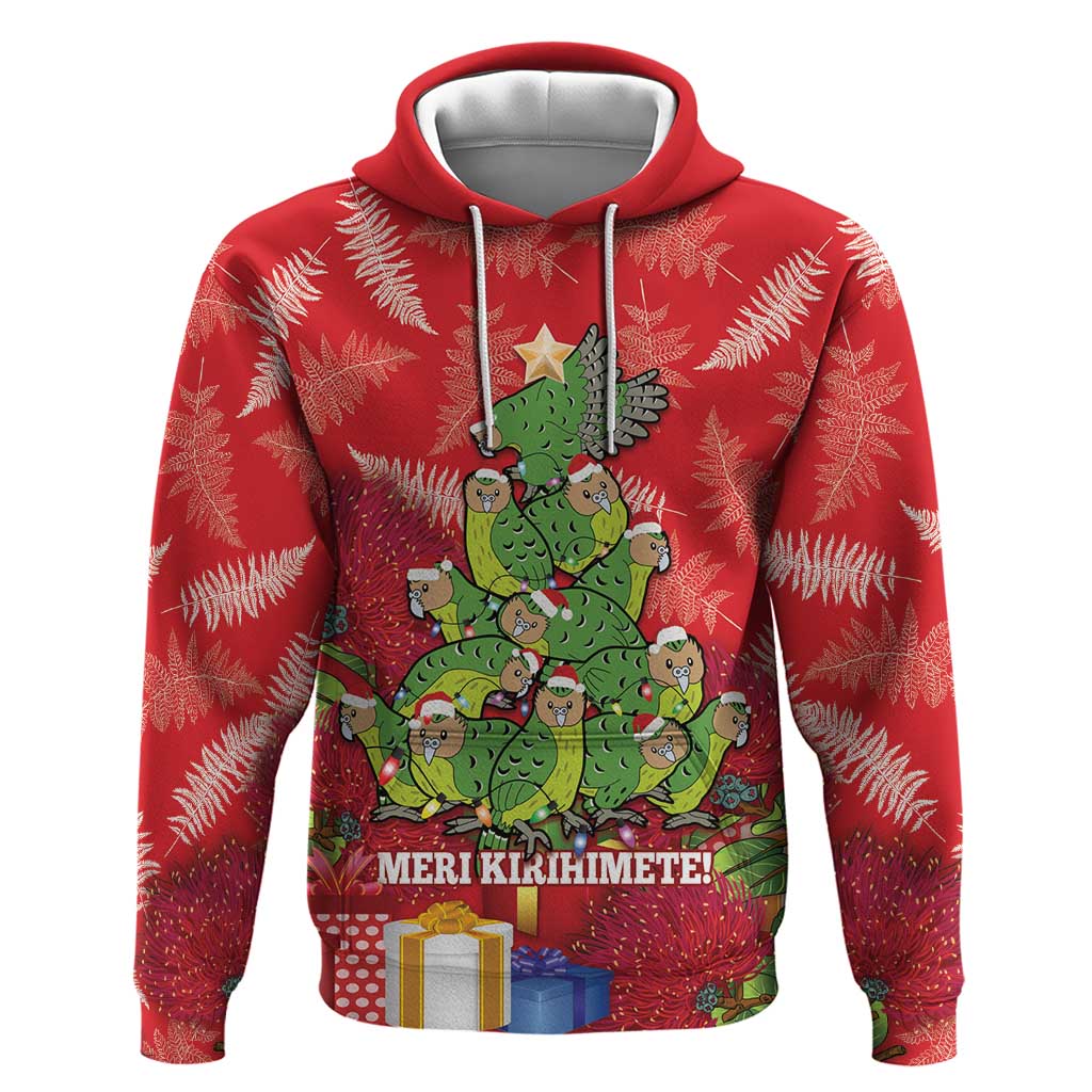 Kakapo New Zealand Christmas Zip Hoodie Meri Kirihimete Pohutukawa - Red Color LT14 Pullover Hoodie Red - Polynesian Pride
