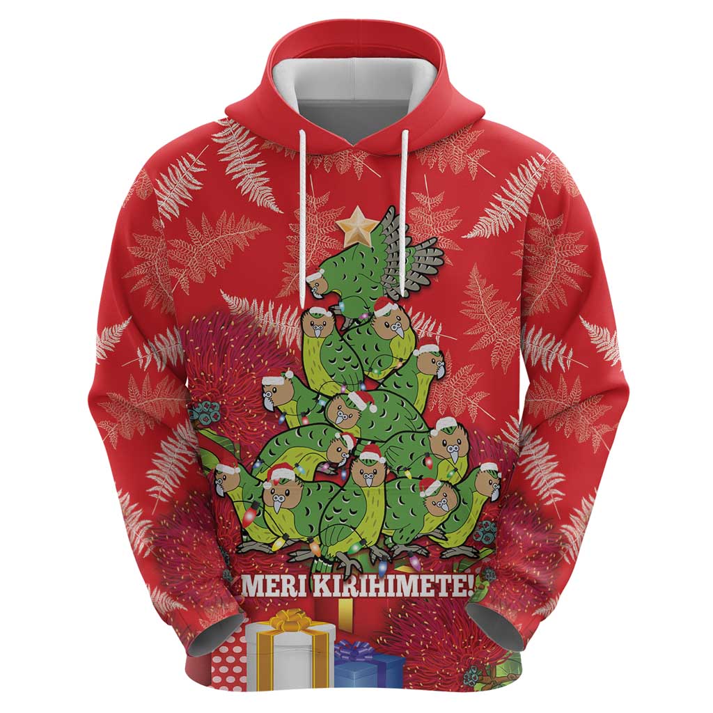 Kakapo New Zealand Christmas Zip Hoodie Meri Kirihimete Pohutukawa - Red Color LT14 - Polynesian Pride